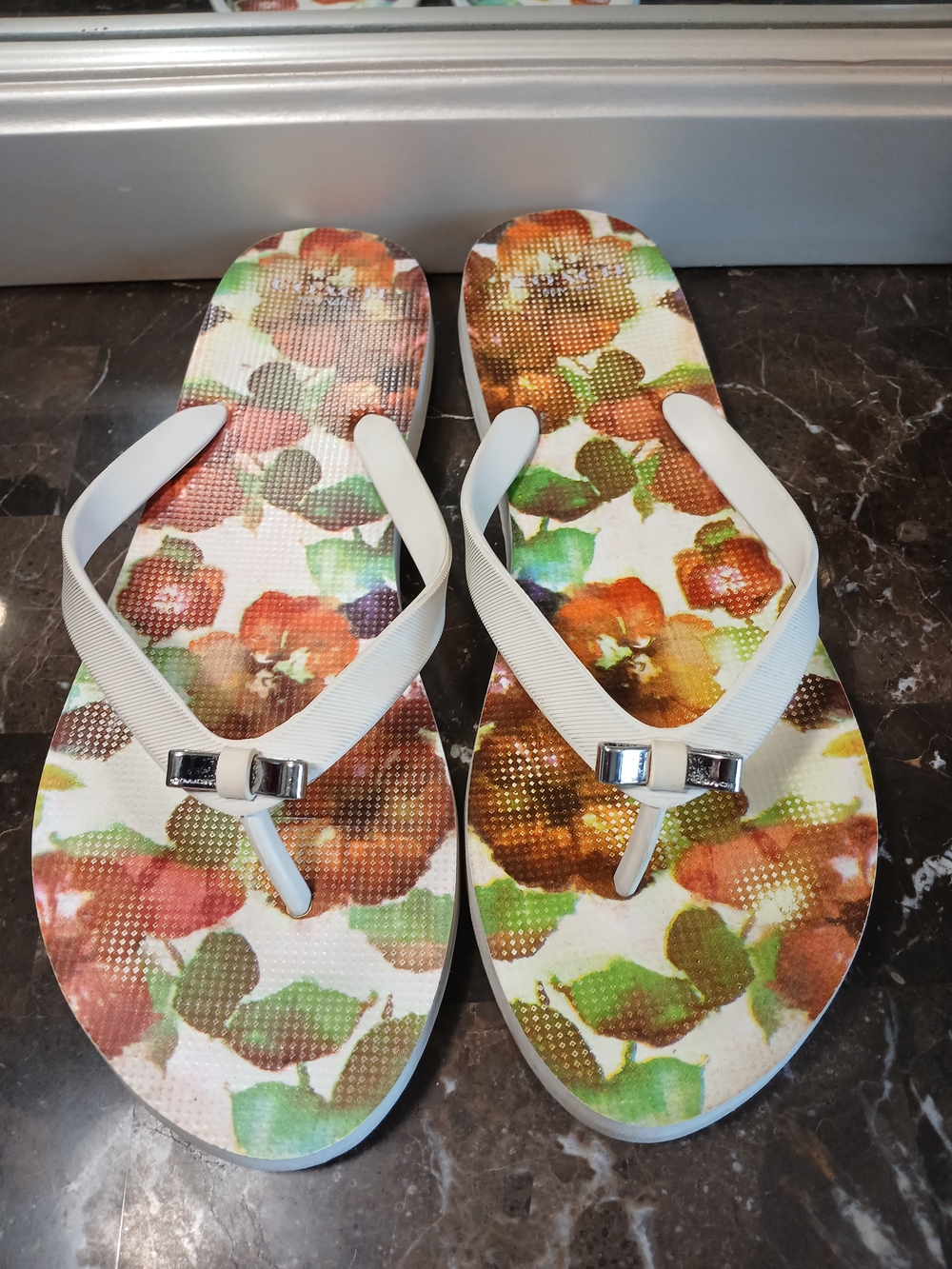 Coach White-Strap Floral Print Sandals